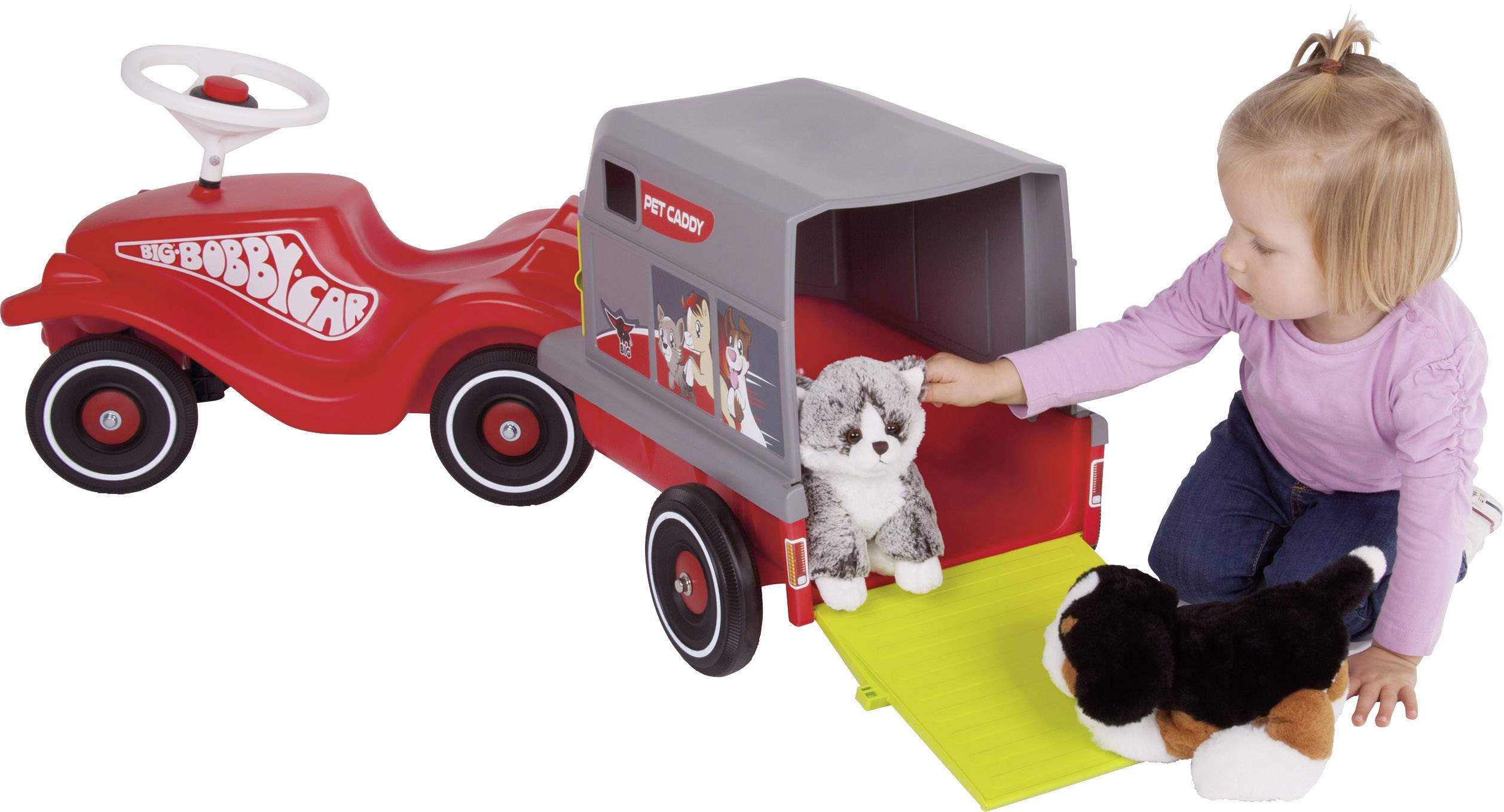 BIG BOBBY-CAR-PET-CADDY Rutschauto-Anhänger Grau, Rot