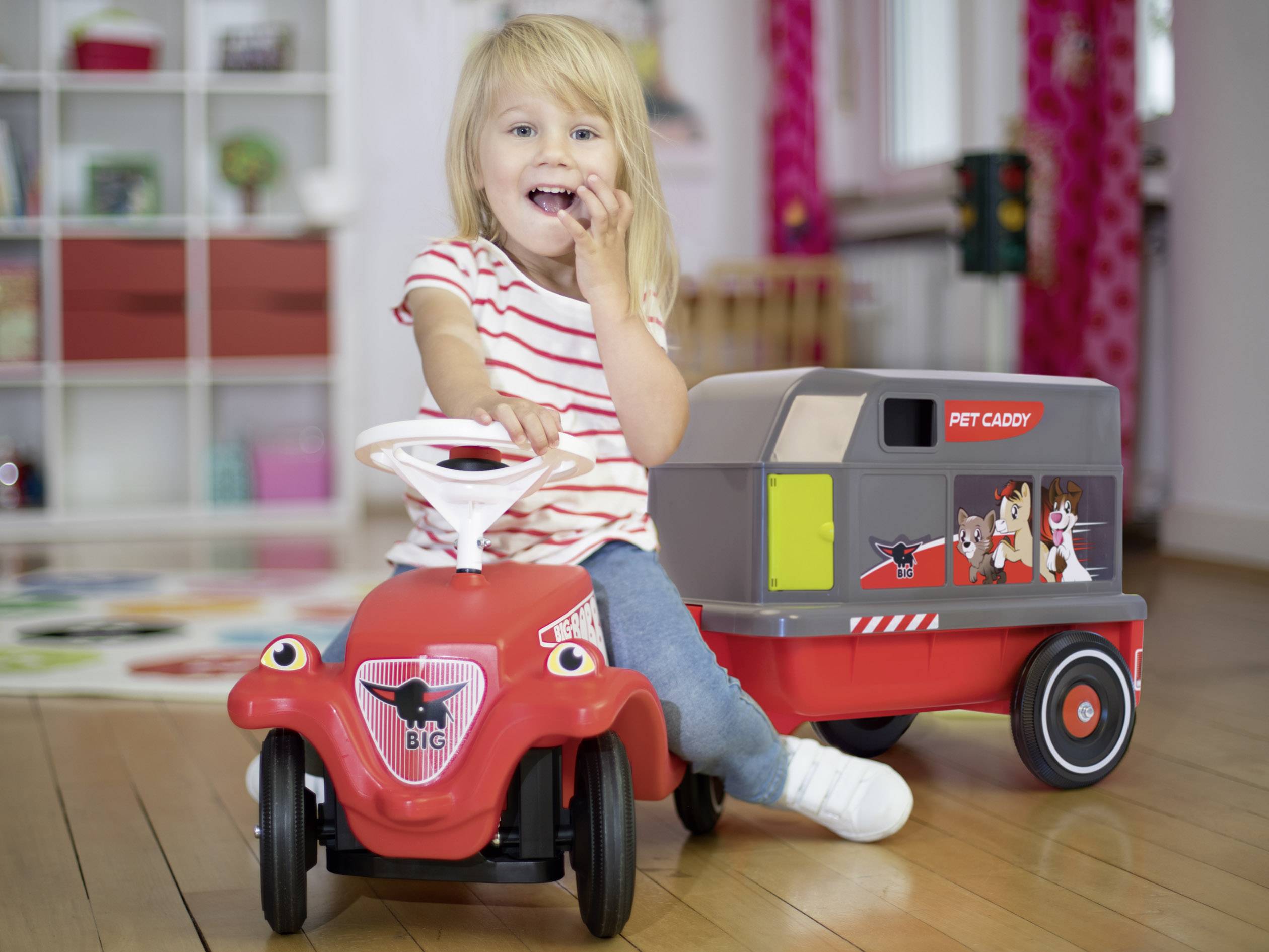 BIG BOBBY-CAR-PET-CADDY Rutschauto-Anhänger Grau, Rot