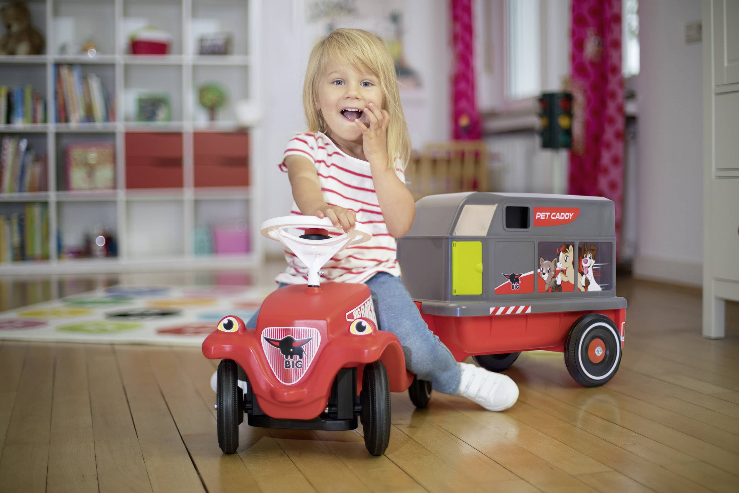 BIG BOBBY-CAR-PET-CADDY Rutschauto-Anhänger Grau, Rot