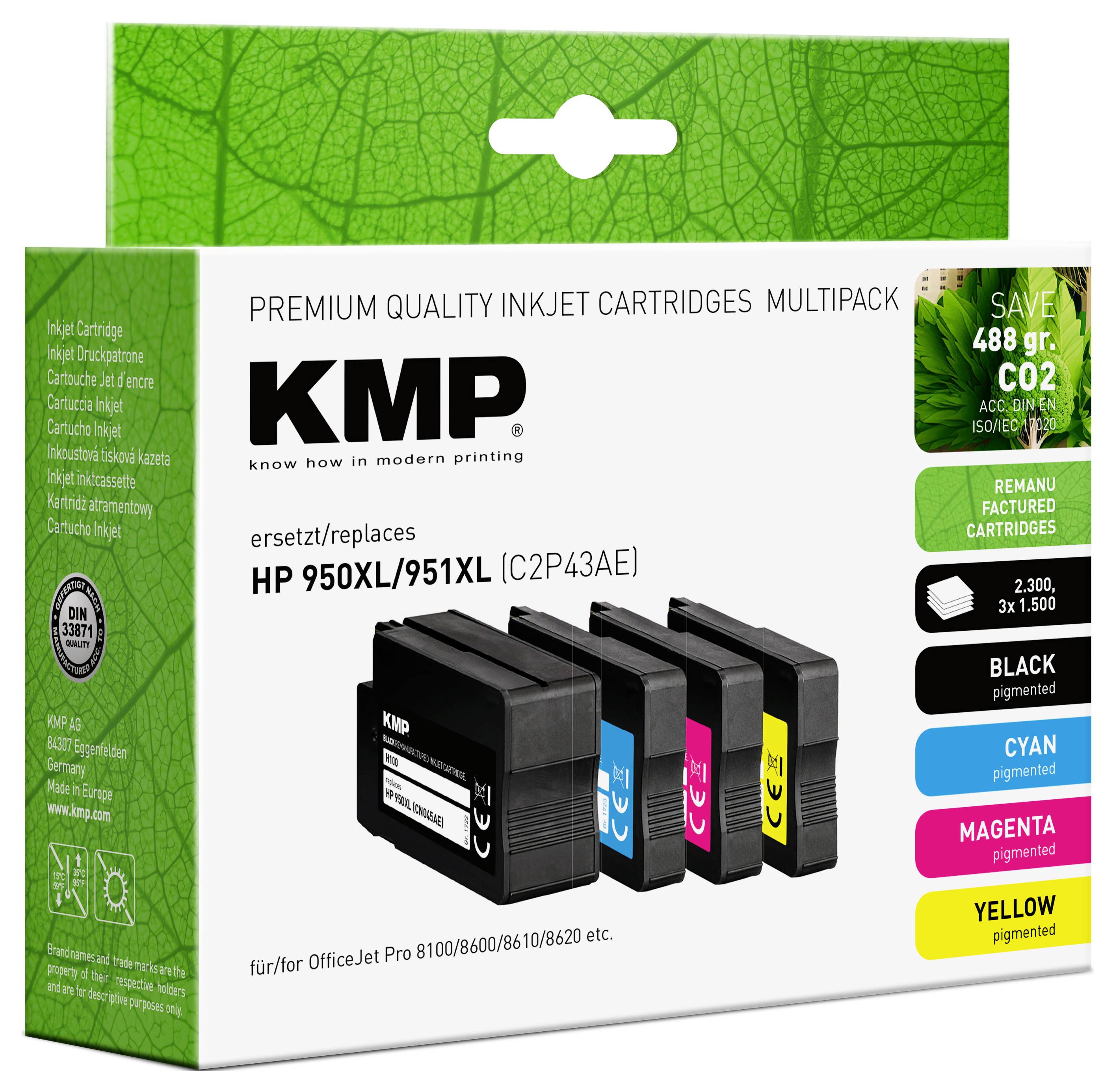 KMP Druckerpatrone ersetzt HP 950XL, 951XL, C2P43AE, CN045AE, CN046AE, CN047AE, CN048AE Kompatibel Kombi-Pack Schwarz, Cyan