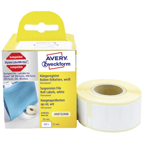 Avery-Zweckform Etiketten Rolle Kompatibel ersetzt DYMO 99017, S0722460 50 x 12mm Papier Weiß 220 St. Permanent haften