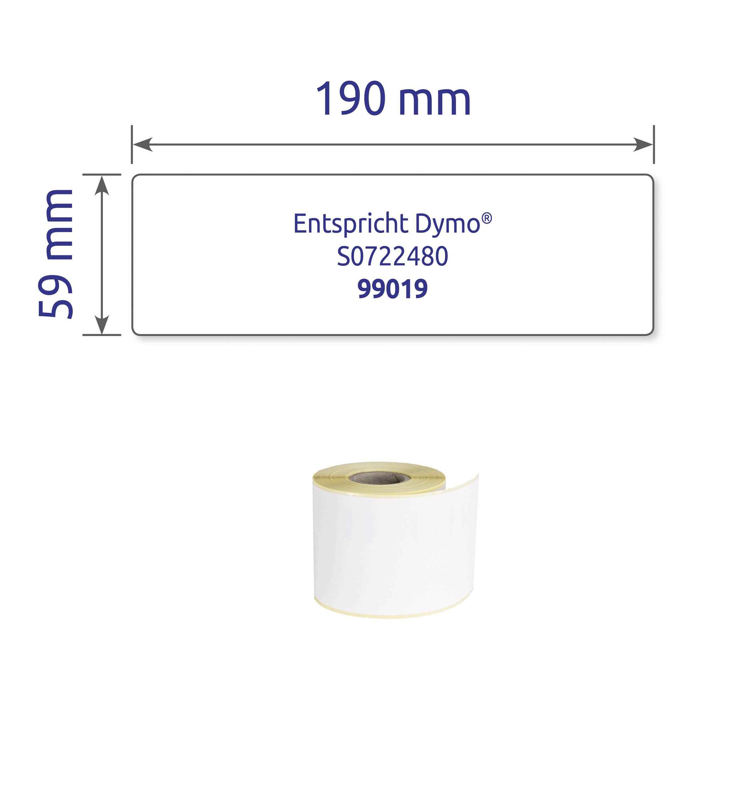 Etikettenrolle mit den Maßen 190 mm x 59 mm, Beschreibung: 'Entspricht Dymo® S0722480 99019'.