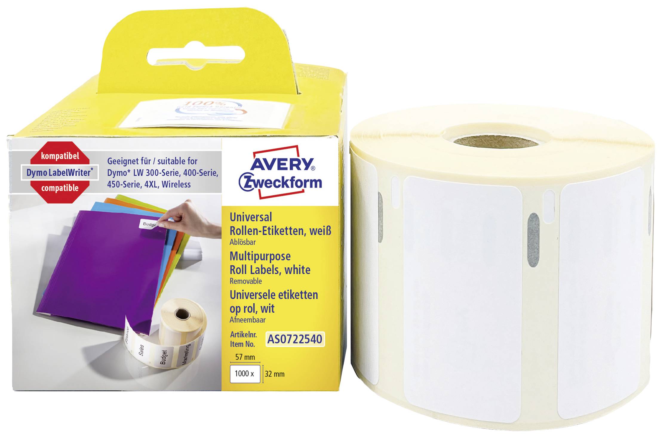 Avery-Zweckform Etiketten Rolle Kompatibel ersetzt DYMO 11354, S0722540 57 x 32 mm Papier Weiß 1000