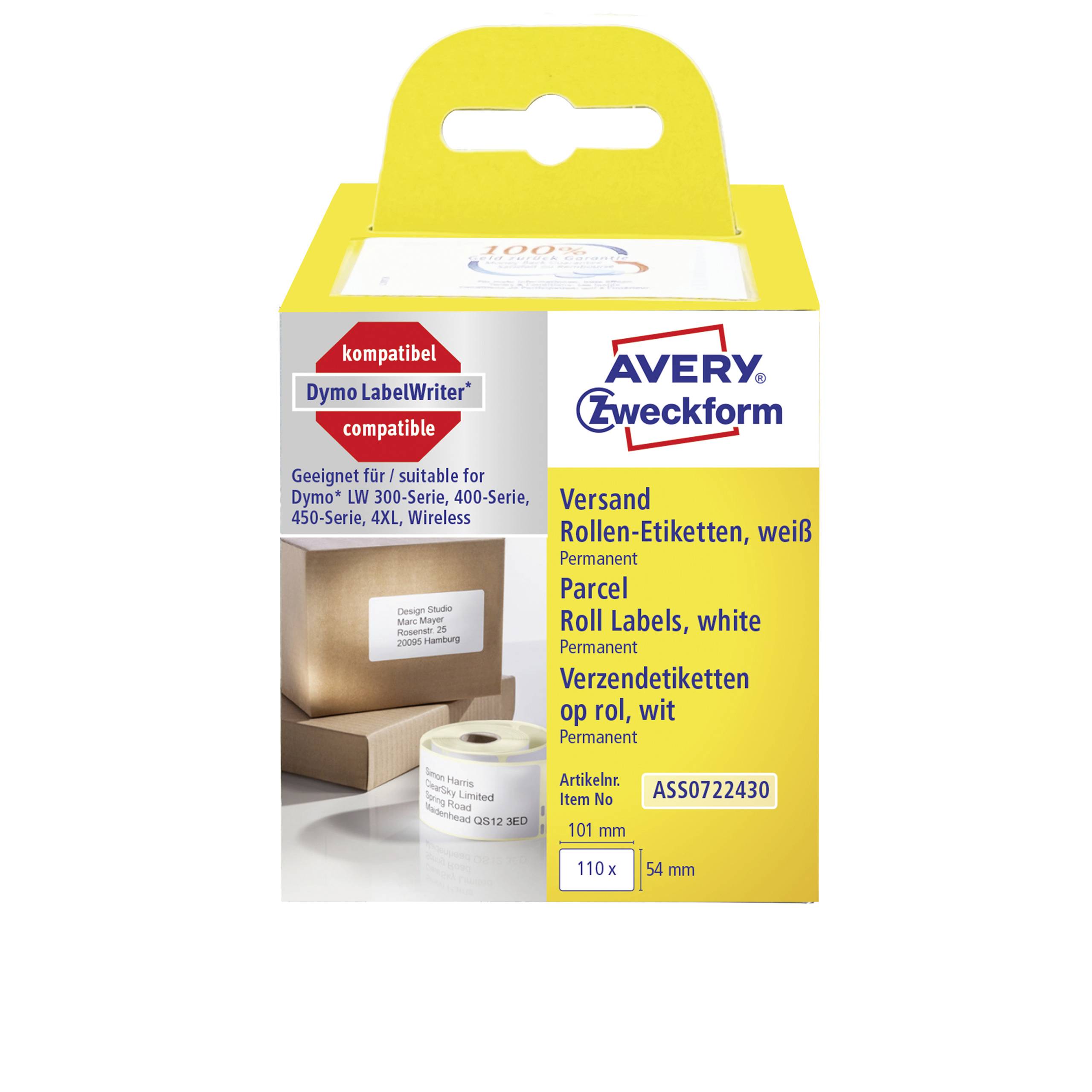 Avery-Zweckform Etiketten Rolle 101 x 54mm Papier Weiß 110 St. Permanent haftend Versand-Etiketten ASS0722430