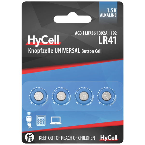 HyCell AG3 Knopfzelle LR 41 Alkali-Mangan 30 mAh 1.5V 4St.