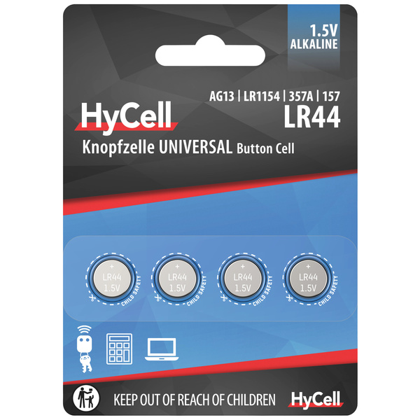 HyCell Button cell LR44 1.5 V 4 pc(s) 140 mAh Alkali-manganese AG13