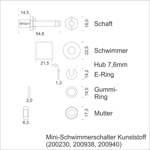 Mini interrupteur à flotteur Schabus 200940 2.50 m