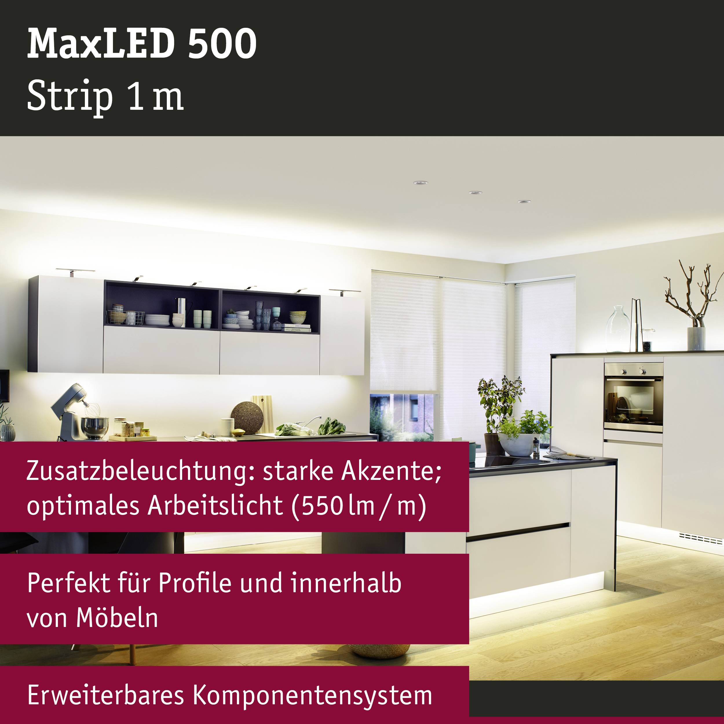 Paulmann MaxLED 500 70581 LED-Streifen-Erweiterung mit Stecker 24V 1m Warmweiß 1St.