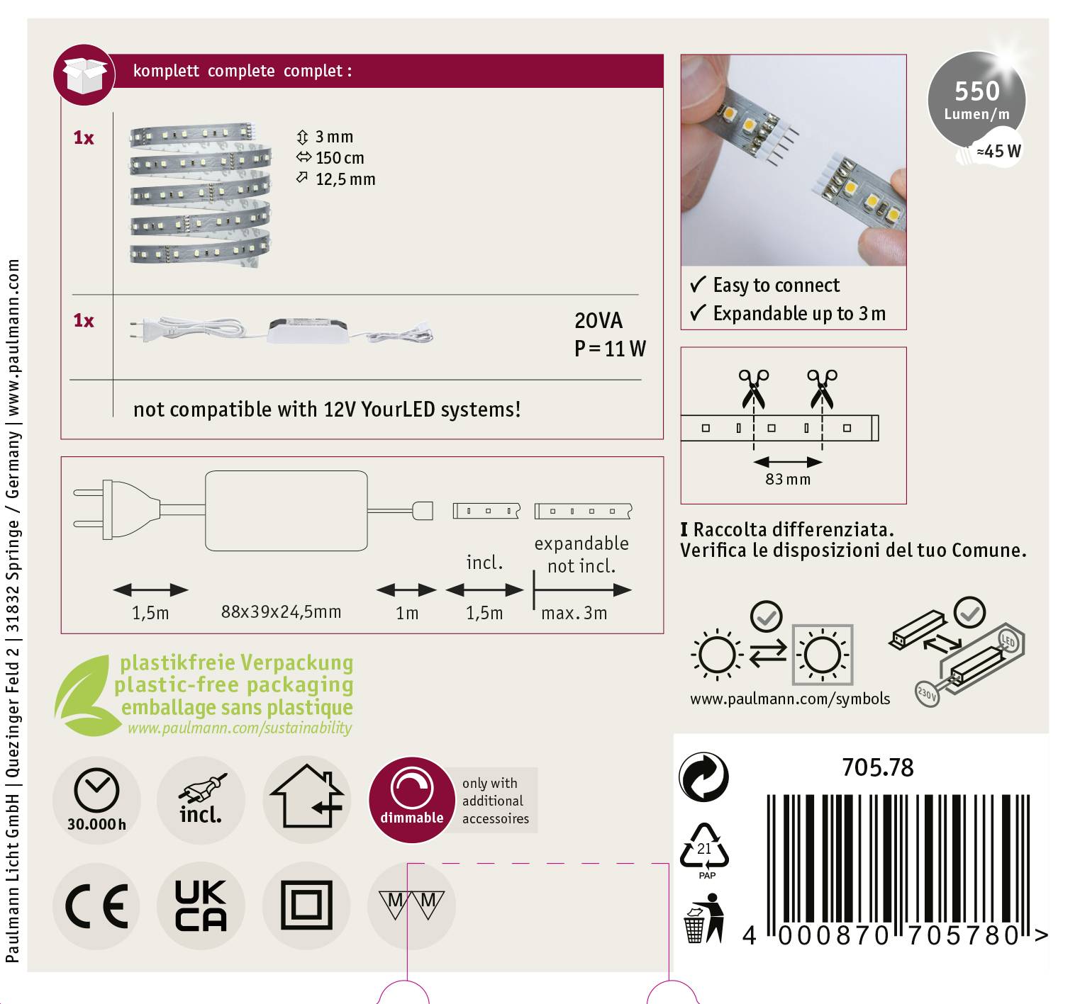 Paulmann MaxLED 500 70578 LED-Streifen-Basisset mit Stecker 24V 1.5m Tageslichtweiß 1St.