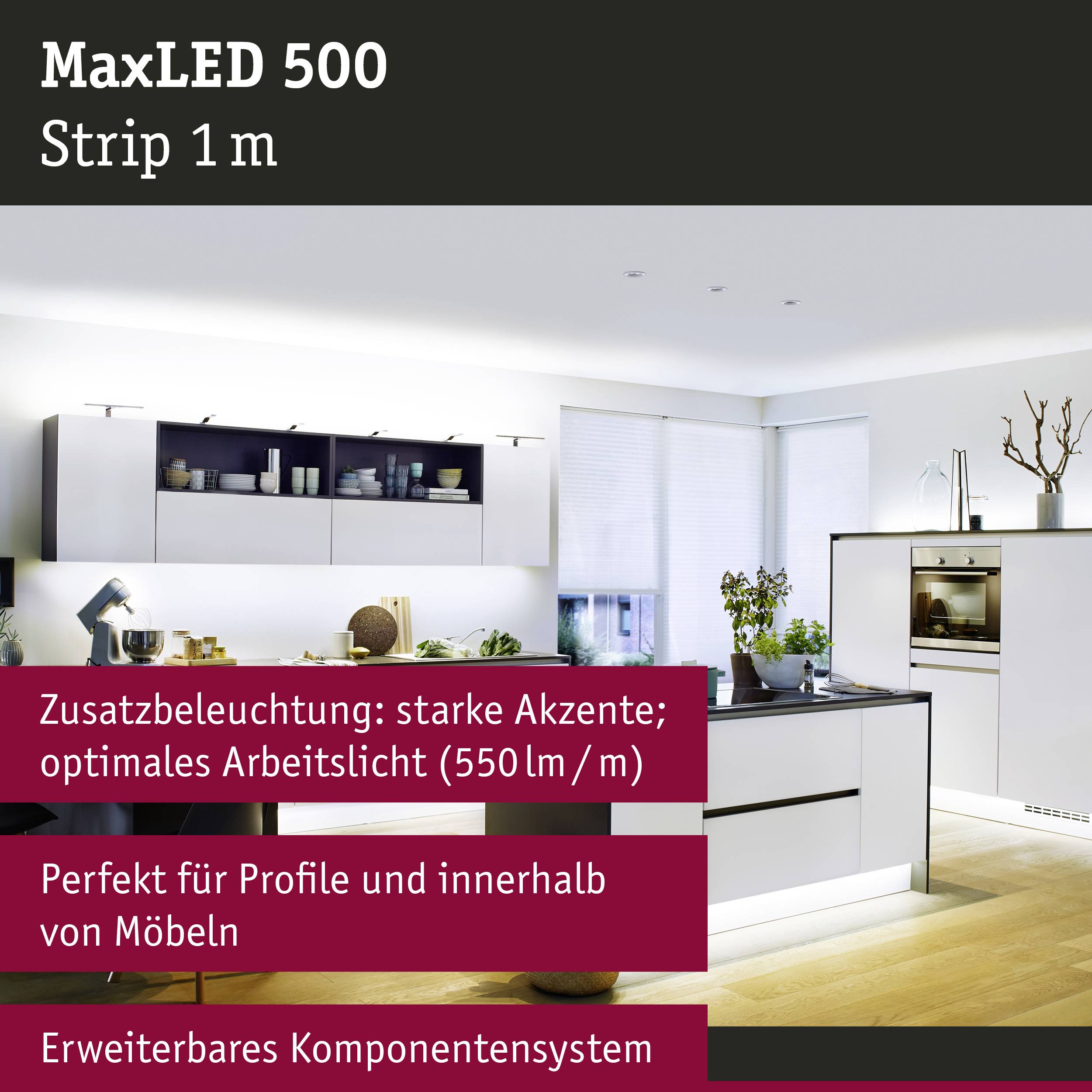Paulmann MaxLED 500 70582 LED-Streifen-Erweiterung mit Stecker 24V 1m Tageslichtweiß 1St.