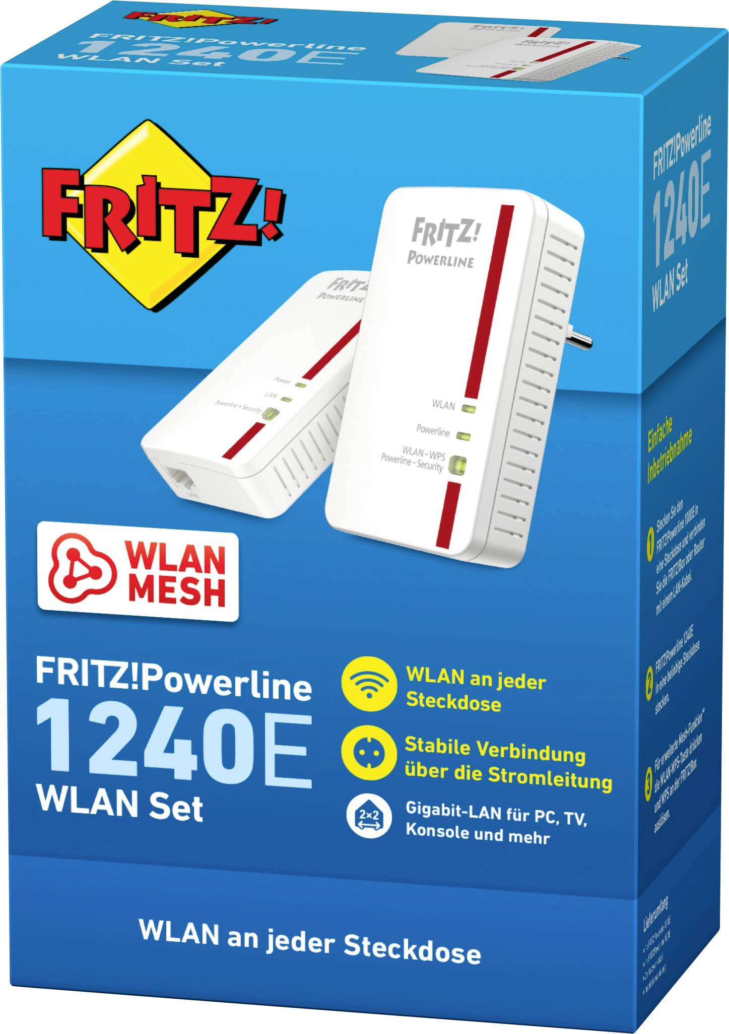 AVM FRITZ!Powerline 1240E WLAN Set Powerline WLAN Starter Kit 20002745 1200 MBit/s