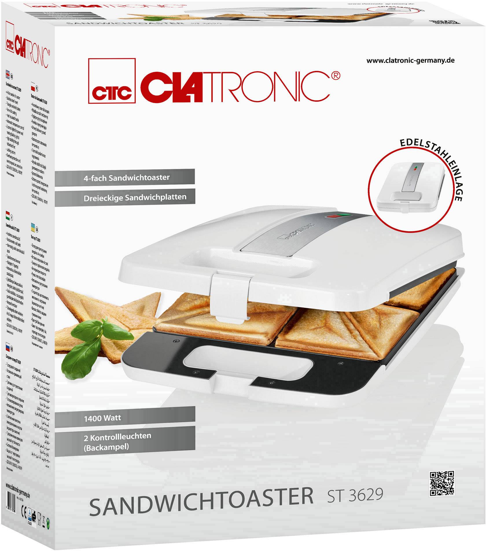 Clatronic ST3629 Sandwich-Toaster Weiß, Silber