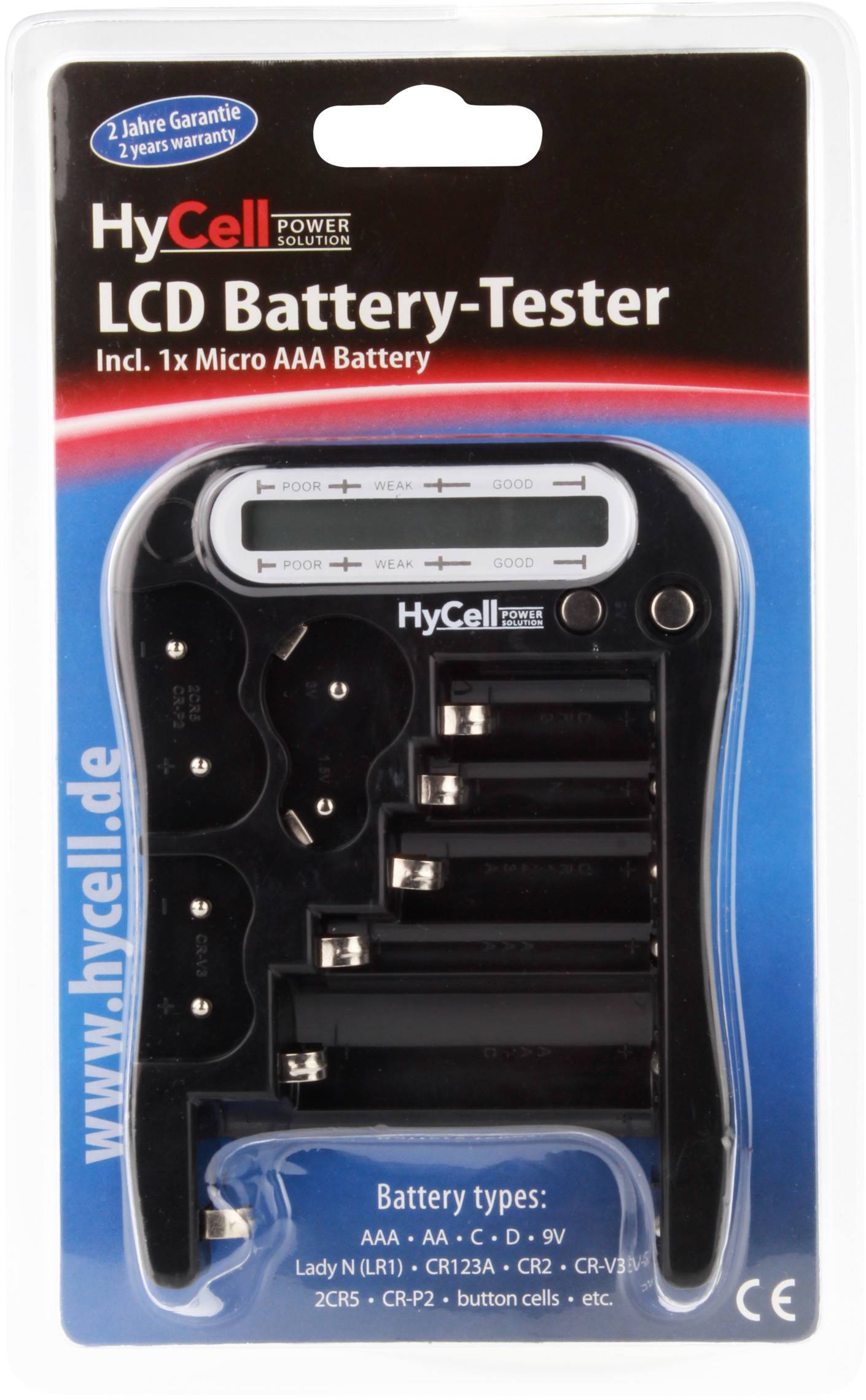 HyCell Batterietester Batterietester LCD Messbereich (Batterietester) 1,5 V, 3 V, 6 V, 9V Batterie 1900-0037