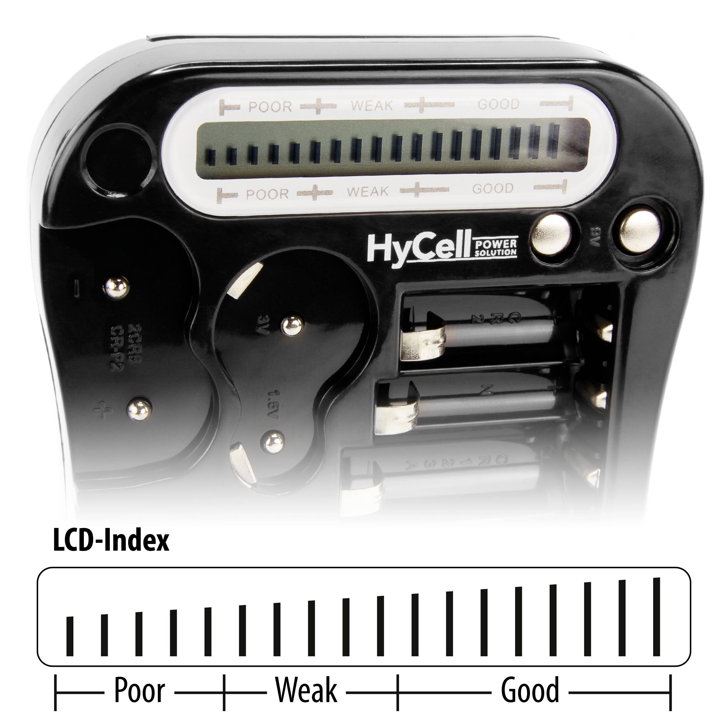 HyCell Batterietester Batterietester LCD Messbereich (Batterietester) 1,5 V, 3 V, 6 V, 9 V Batterie 1900-0037