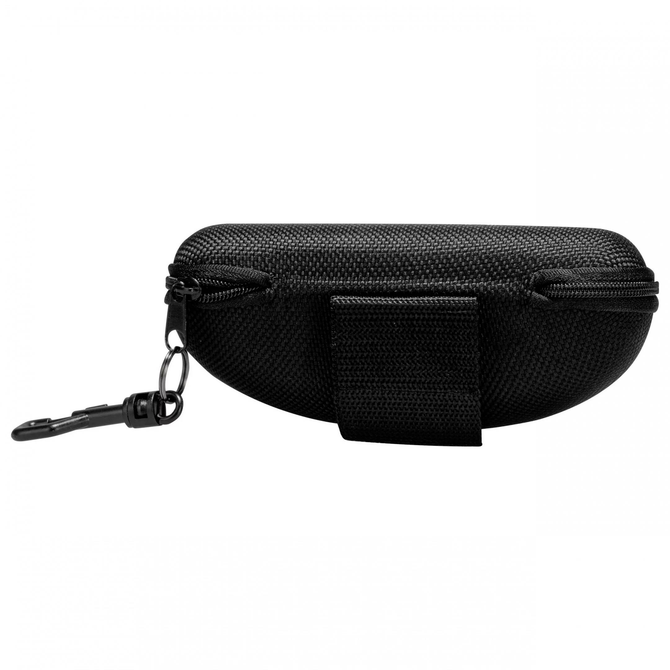 Schwarzes, rechteckiges Etui mit Reißverschluss und Karabinerhaken seitlich. Ideal zum Aufbewahren kleiner Gegenstände.