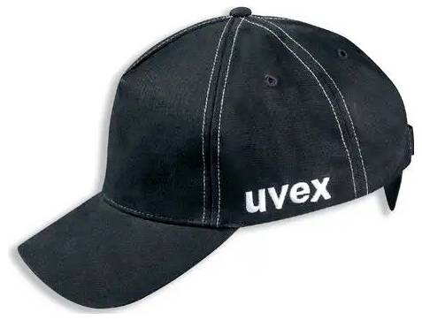 Schwarz-weiße Baseballkappe mit 'uvex'-Logo auf der Seite.