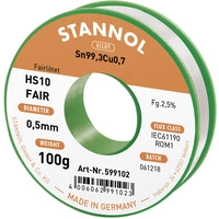 Stannol HS10-Fair Lötzinn Spule Sn99,3Cu0,7 ROM1 100g 0.5mm Stannol HS10-Fair Lötzinn Spule Sn99,3Cu0,7 ROM1 100g 0.5mm