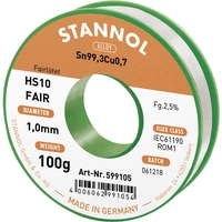 Stannol HS10-Fair Lötzinn Spule Sn99,3Cu0,7 ROM1 100g 1mm Stannol HS10-Fair Lötzinn Spule Sn99,3Cu0,7 ROM1 100g 1mm