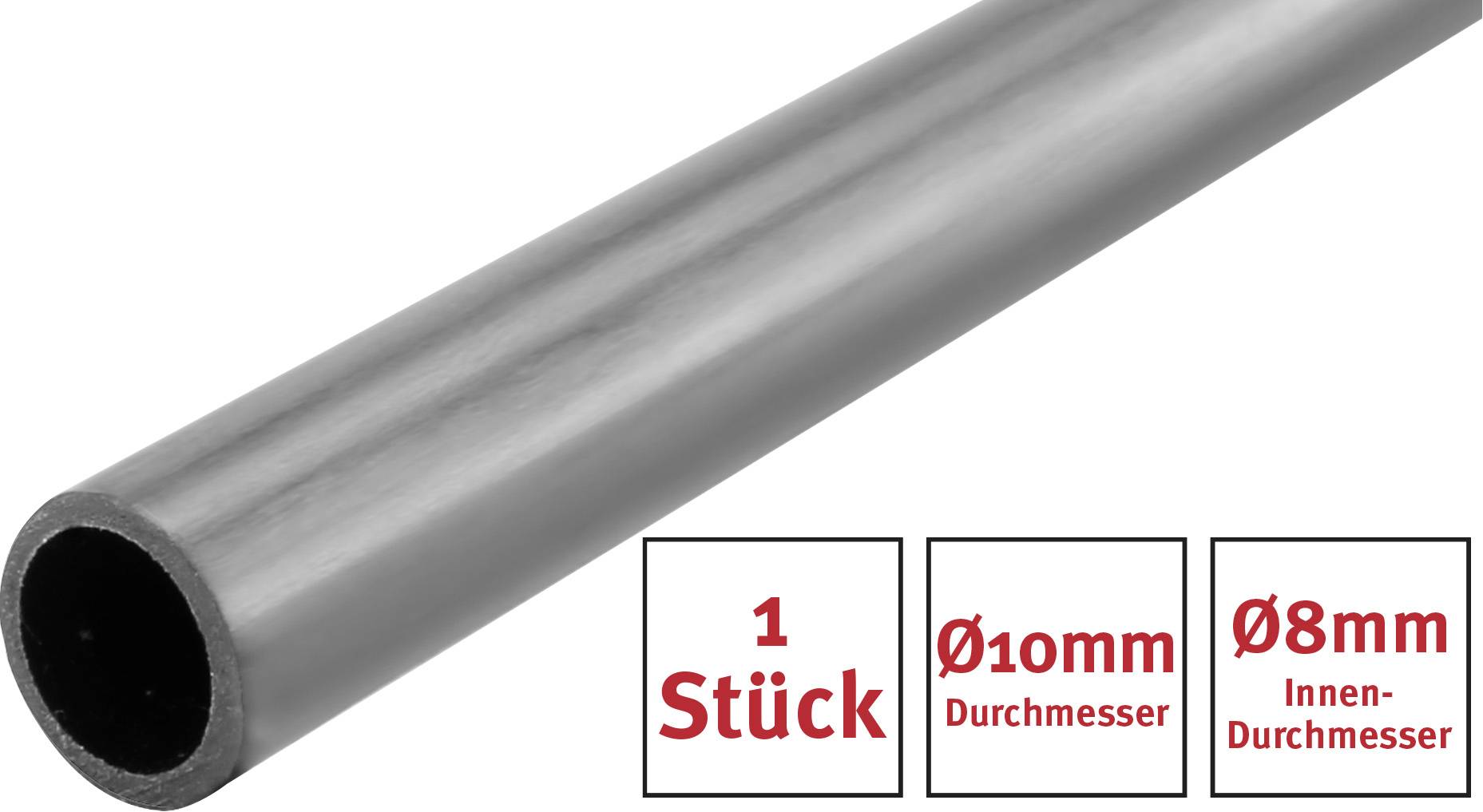 Carbon Rohr (Ø x L) 10mm x 1000mm Innen-Durchmesser: 8mm 1St.
