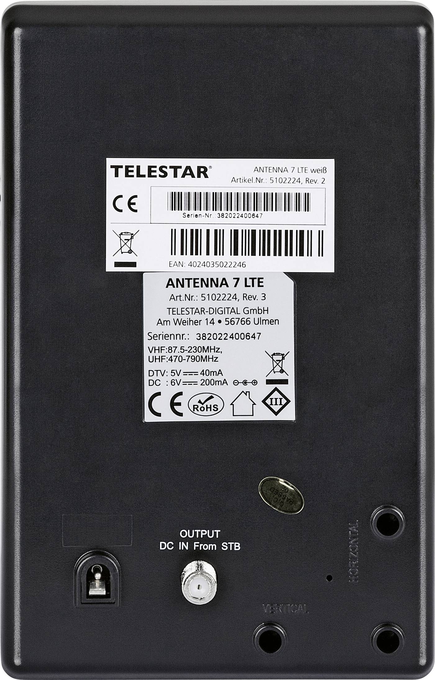 Telestar Antenna 7 LTE Aktive DVB-T/T2 Flachantenne Innenbereich Verstärkung: 35 dB Weiß