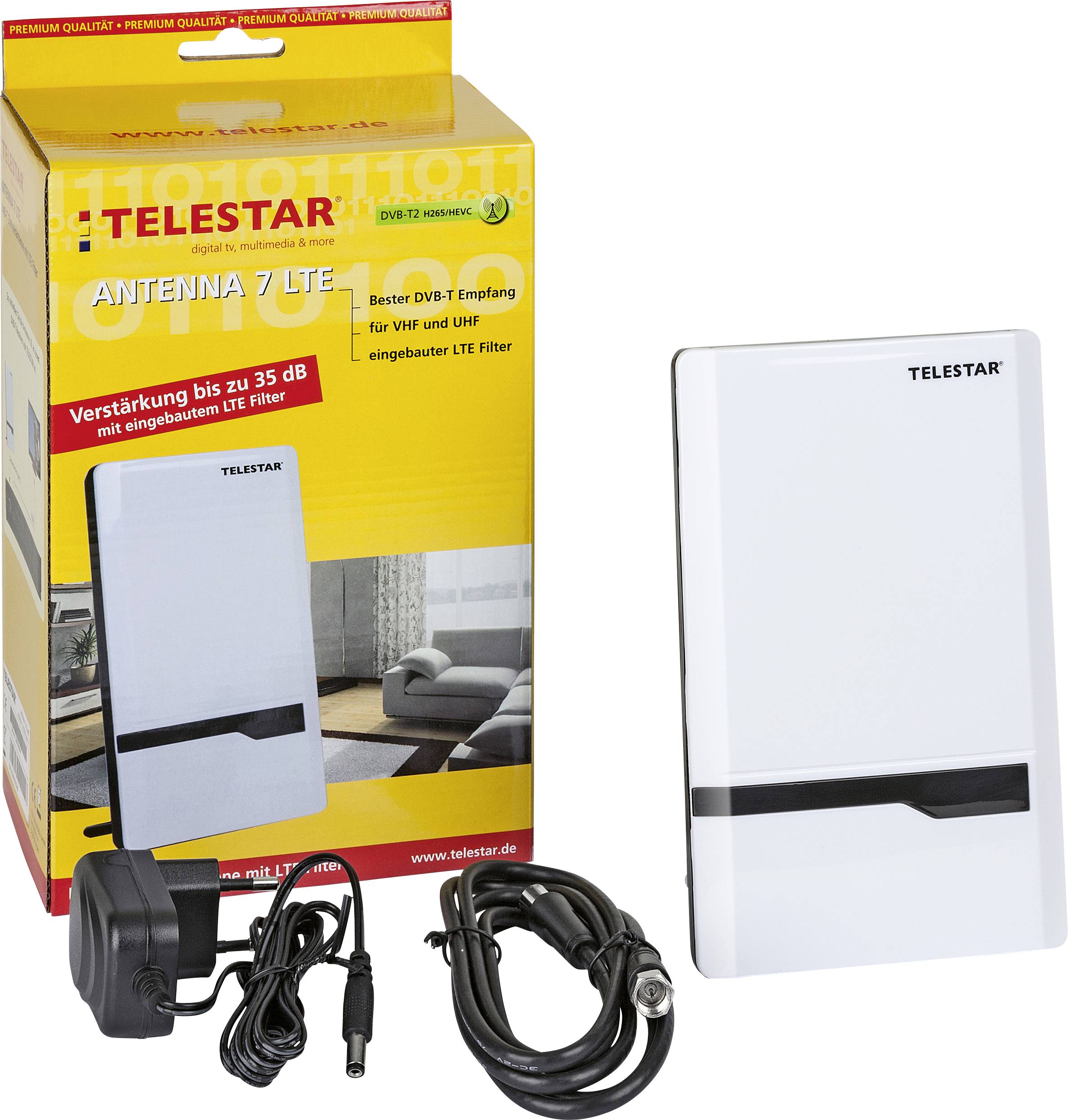Telestar Antenna 7 LTE Aktive DVB-T/T2 Flachantenne Innenbereich Verstärkung: 35 dB Weiß