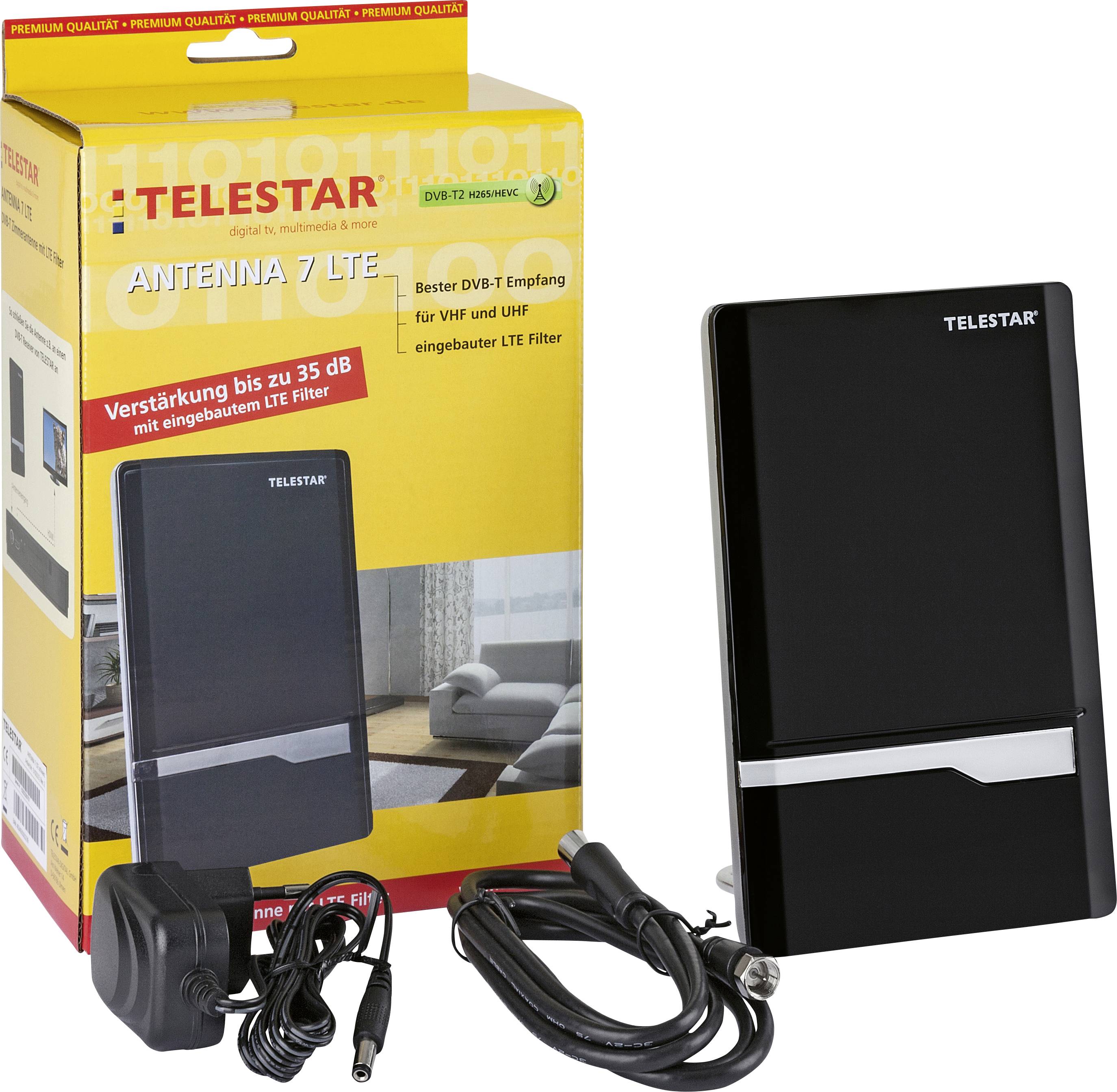 Telestar Antenna 7 LTE Aktive DVB-T/T2 Flachantenne Innenbereich Verstärkung: 35 dB Schwarz