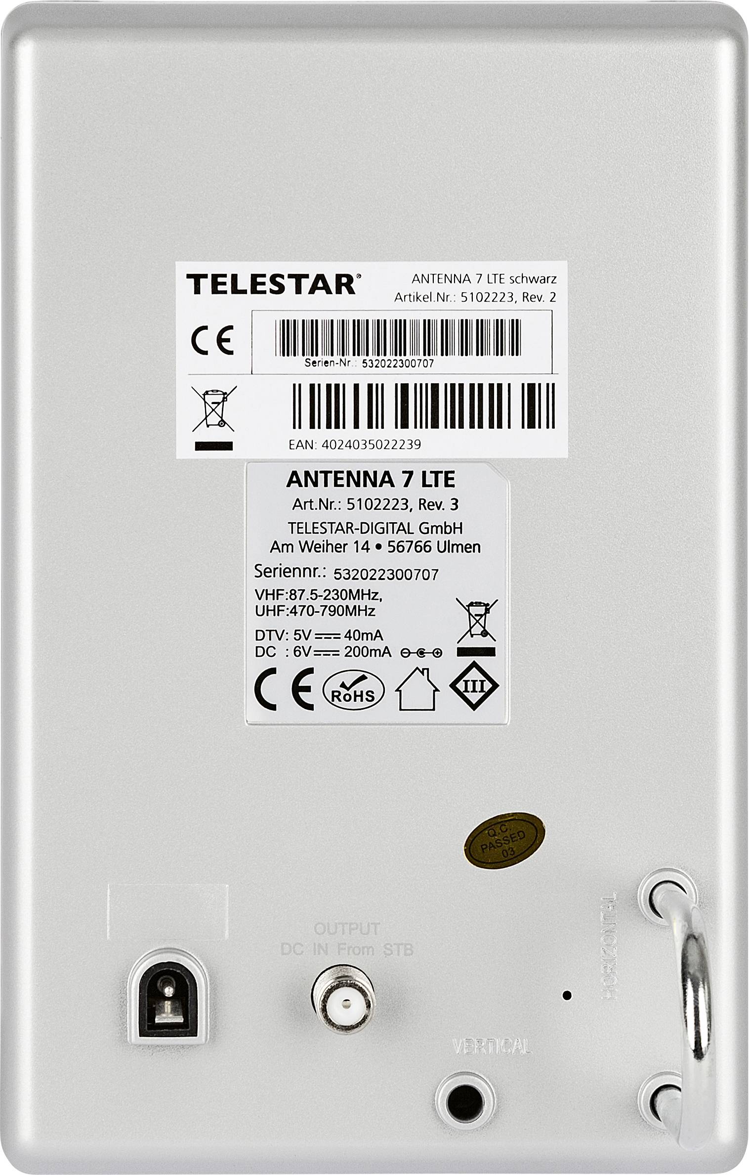 Telestar Antenna 7 LTE Aktive DVB-T/T2 Flachantenne Innenbereich Verstärkung: 35 dB Schwarz