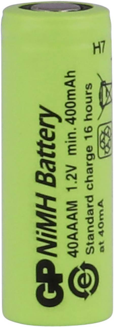 1 Akku 2//3AAA 1,2V 400mAh Ni-MH  Flachkopf Typ GP40AAAM Ø10 H29mm