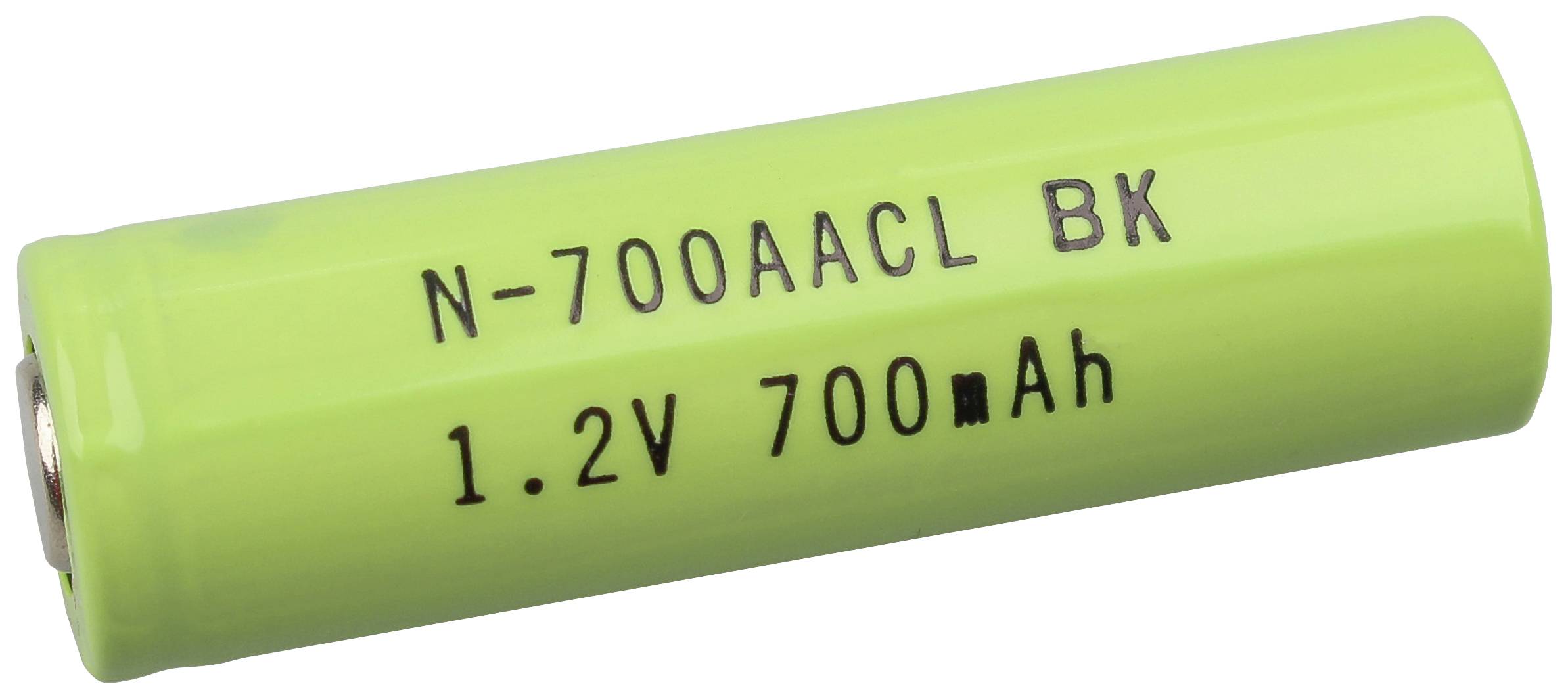 Grüne AA-Batterie, Beschriftung: 'N-700AACL BK 1.2V 700mAh'.