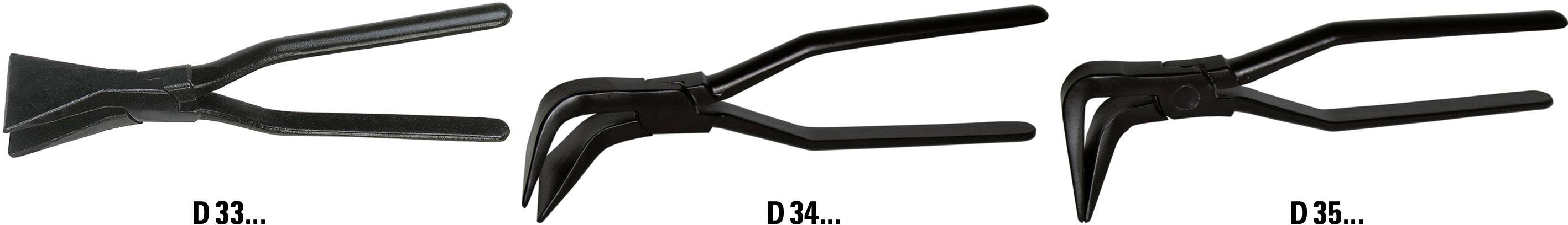 Drei schwarze Hebel mit Griffen, von links nach rechts beschriftet als 'D33...', 'D34...', 'D36...'.