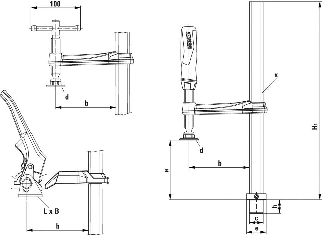 Spannelement für Schweißtische TW16-2K Bessey TW16-20-10-2K Spann-Weite (max.):200 mm