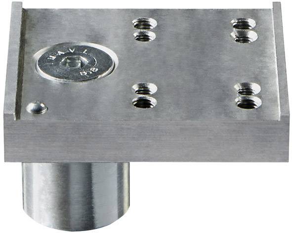 Metallbauteil mit flacher, rechteckiger Platte und mehreren Löchern. Darunter ein zylindrischer Stützfuß. Oberflächen aus Edelstahl.