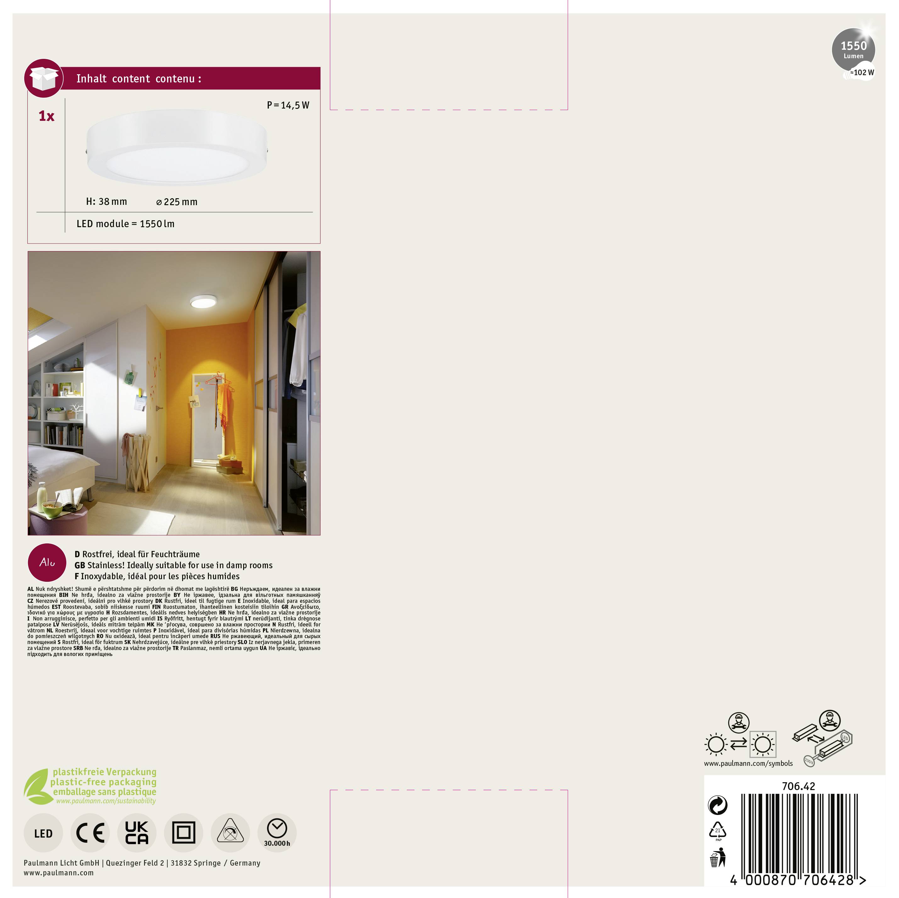 Paulmann Lunar 70642 LED-Panel 15.5W Warmweiß Weiß (matt)