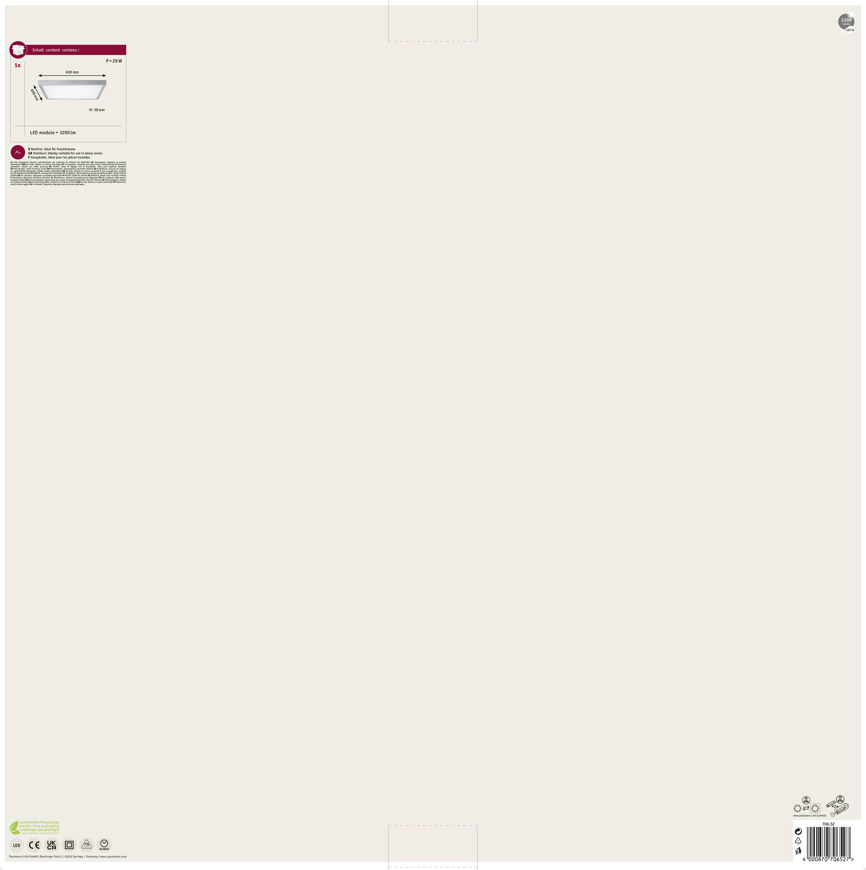 Paulmann Lunar 70652 LED-Panel 27.5W Warmweiß Chrom (matt)