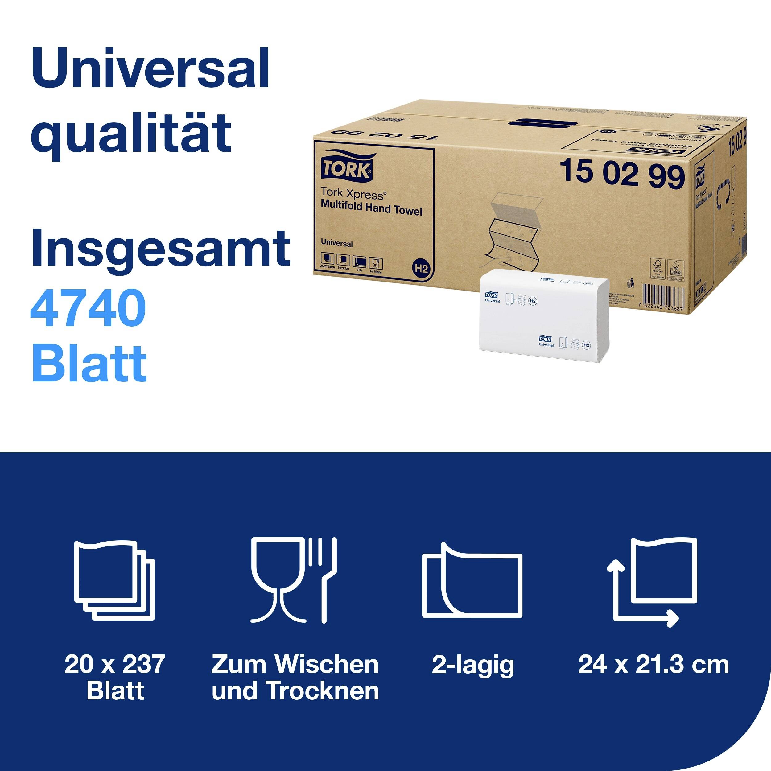 TORK 150299 Xpress Multifold Universal Papierhandtücher (L x B) 23.4 cm x 21.3 cm Weiß 4740 St.