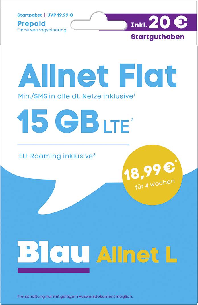 Blau.de Allnet L Startpaket Prepaid-Karte ohne Vertragsbindung