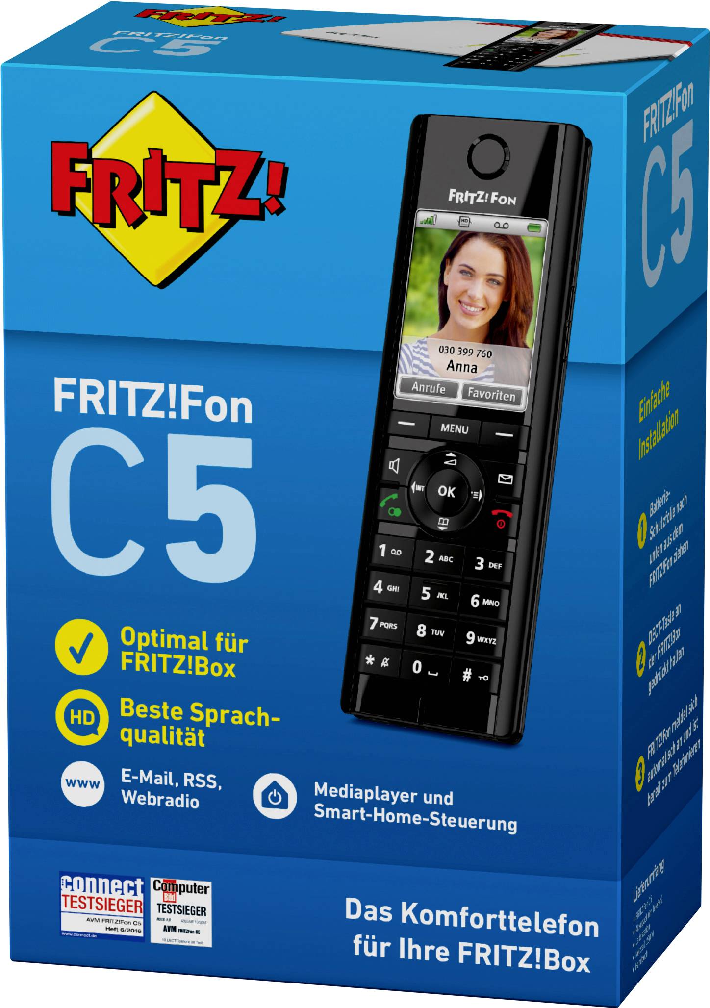 Fritz! FRITZ!Fon C5 Schnurloses Telefon VoIP Freisprechen, Babyphone, Headsetanschluss Farbdisplay Schwarz