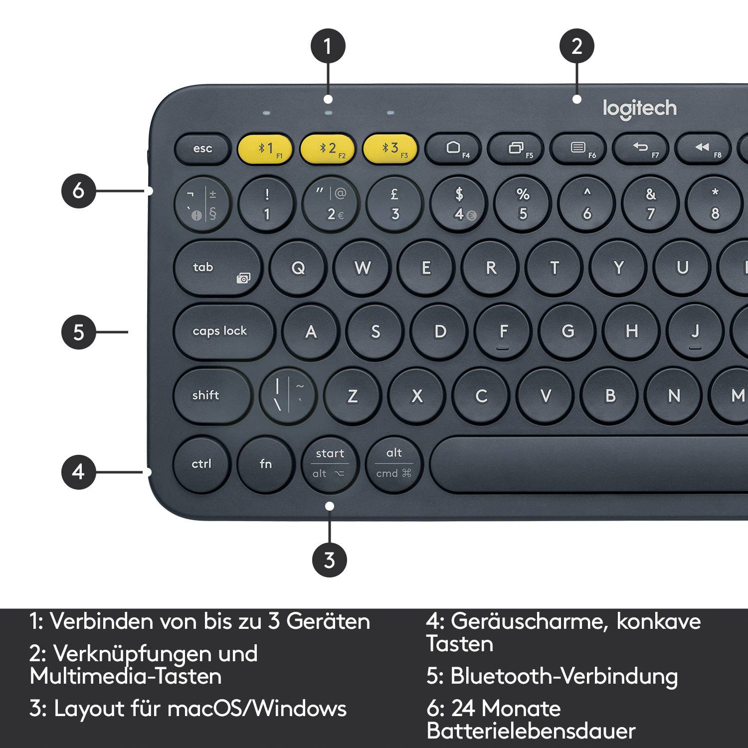 Logitech K380 Multi-Device Bluetooth® Keyboard Bluetooth® Tastatur Deutsch, QWERTZ Dunkelgrau
