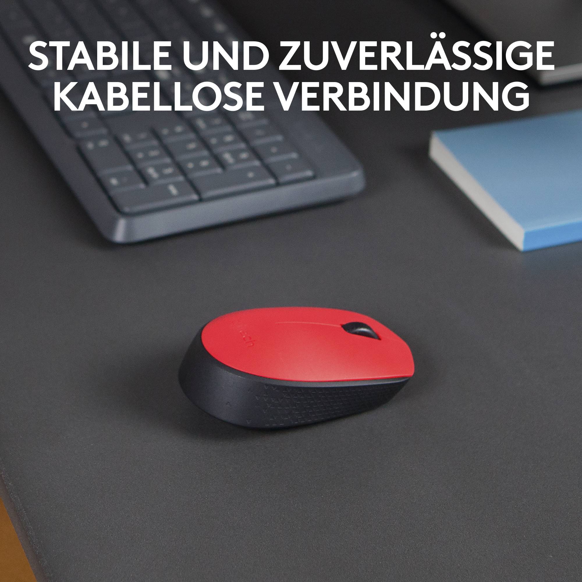 Logitech M171 Maus Kabellos, Funk Optisch Rot, Schwarz 3 Tasten 1000 dpi