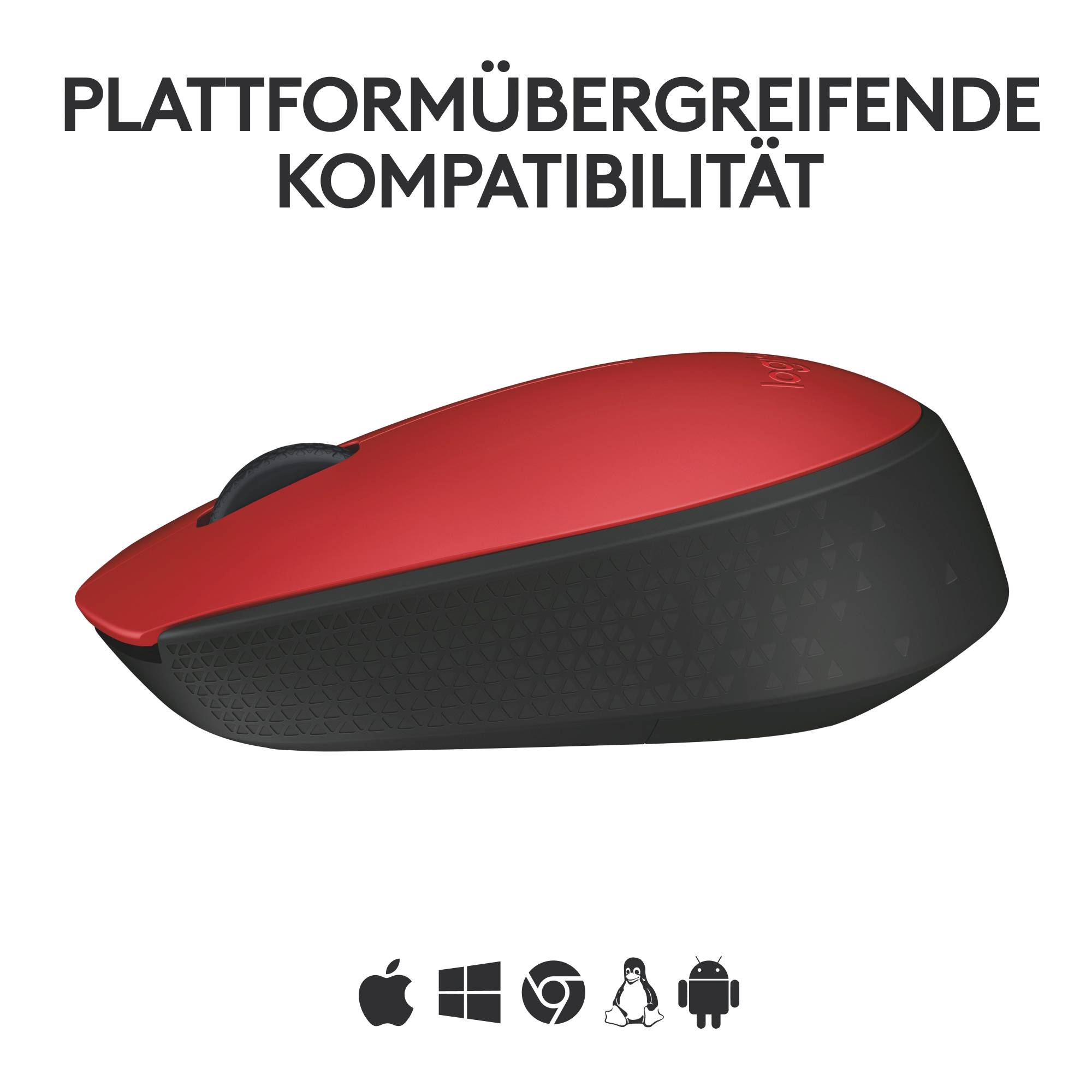 Logitech M171 Maus Kabellos, Funk Optisch Rot, Schwarz 3 Tasten 1000 dpi