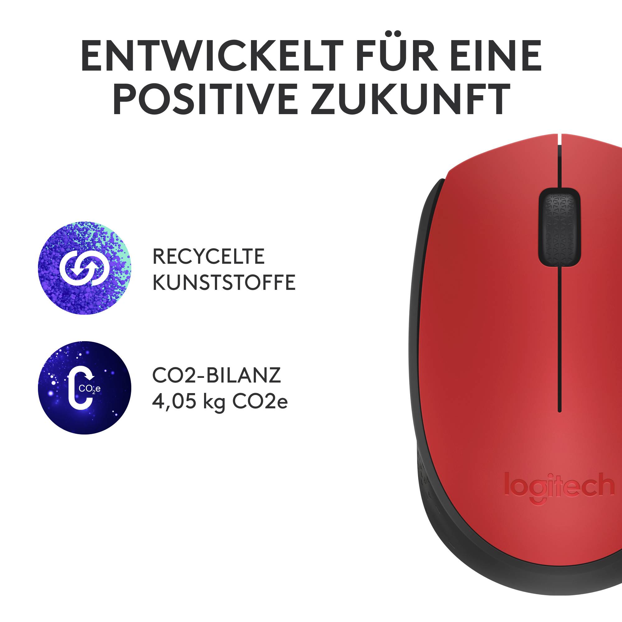Logitech M171 Maus Kabellos, Funk Optisch Rot, Schwarz 3 Tasten 1000 dpi
