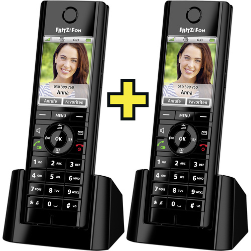 AVM FRITZ!Fon C5 Duo Set Schnurloses Telefon VoIP Babyphone, Freisprechen, Headsetanschluss Farbdisplay Schwarz