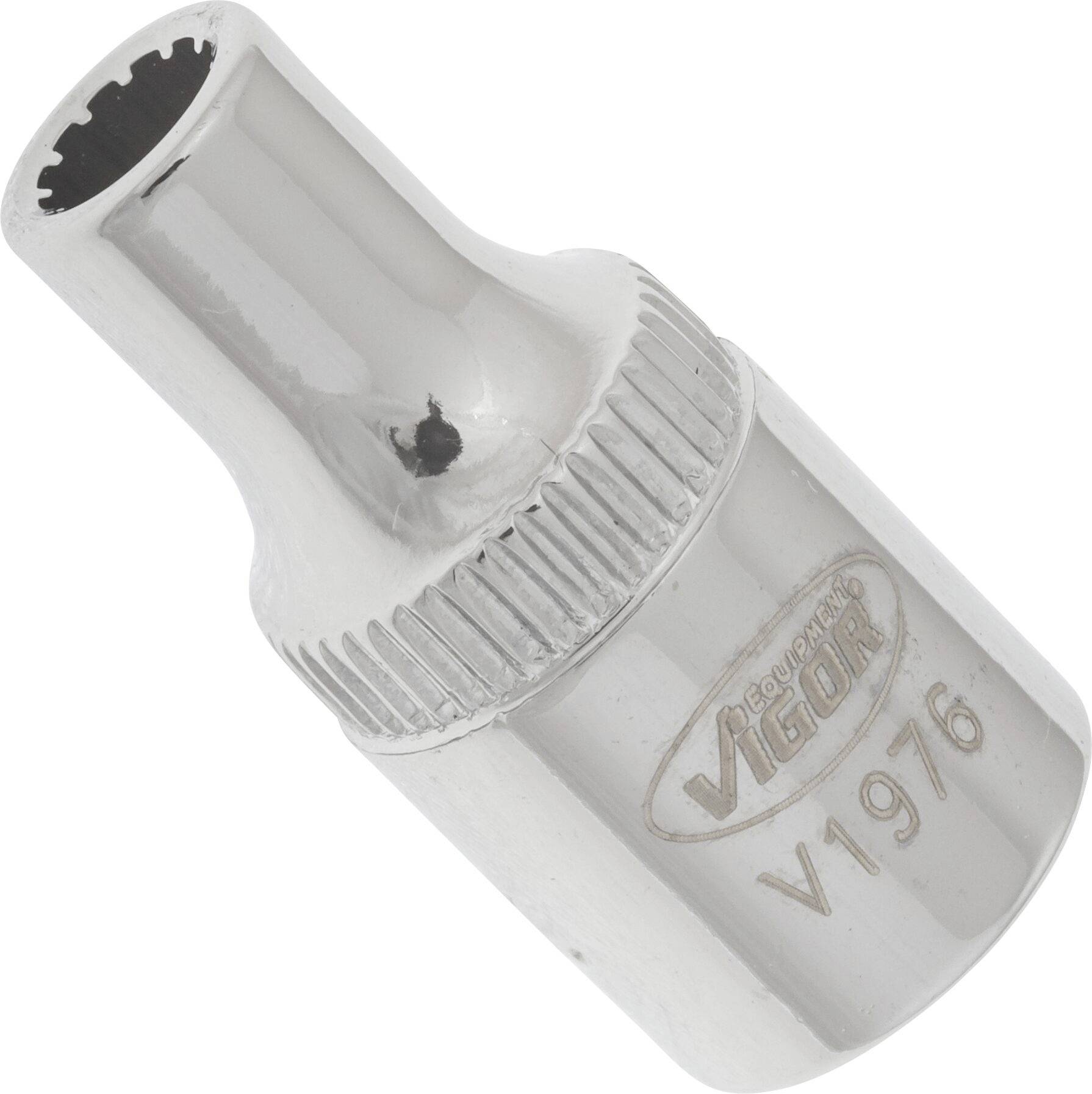 Metall-Steckschlüssel mit geriffeltem Griff und eingraviertem Logo 'Vigor V1976'.