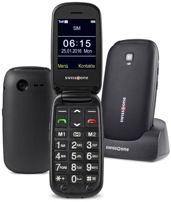 Swisstone BBM 615 Senioren-Klapp-Handy mit Ladestation, SOS Taste Schwarz
