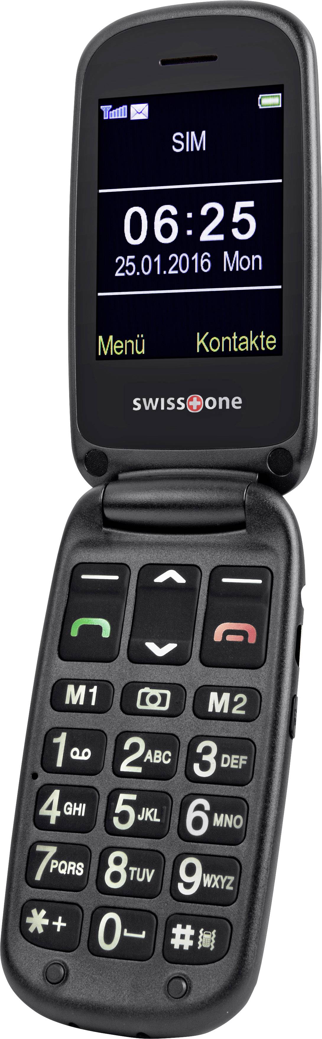 Swisstone BBM 625 Senioren-Klapp-Handy mit Ladestation, SOS Taste Schwarz
