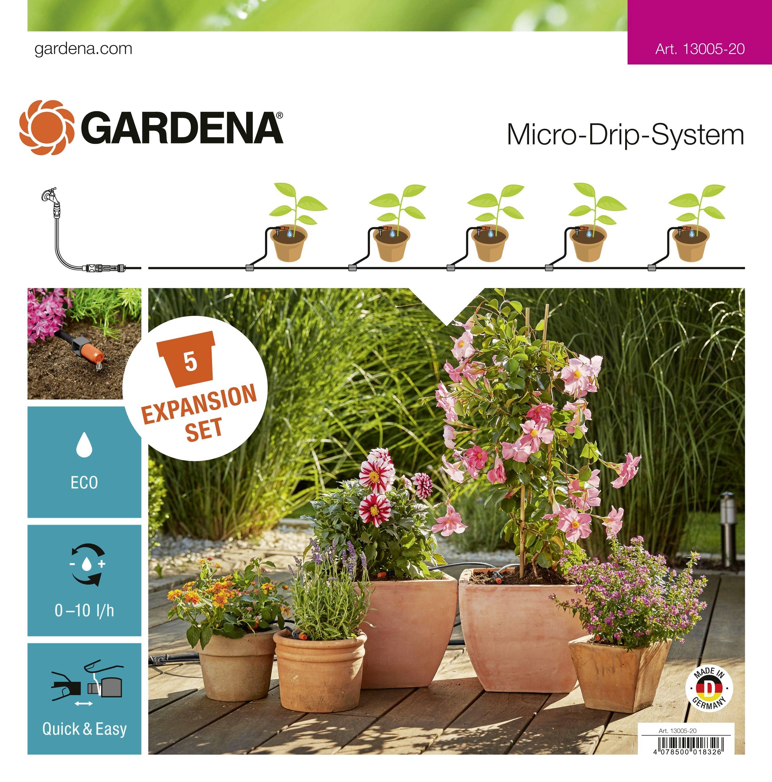 GARDENA Micro-Drip System Erweiterungsset Pflanztöpfe 13 mm (1/2") Ø Schlauchlänge: 5 m 13005-20