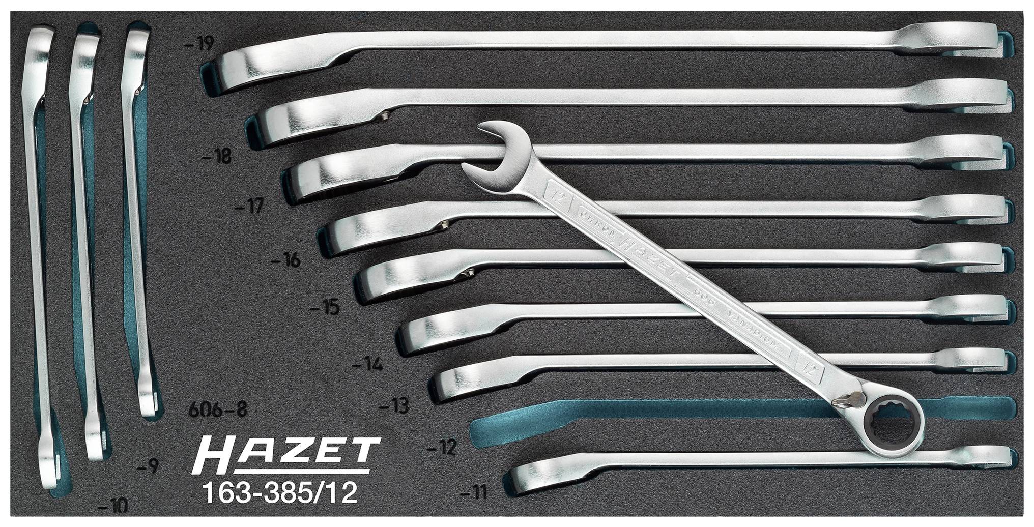 Hazet 163-385/12 163-385/12 Knarren-Ring-Maulschlüssel-Satz 12teilig Schlüsselweite (Metrisch) 8 - 19 mm