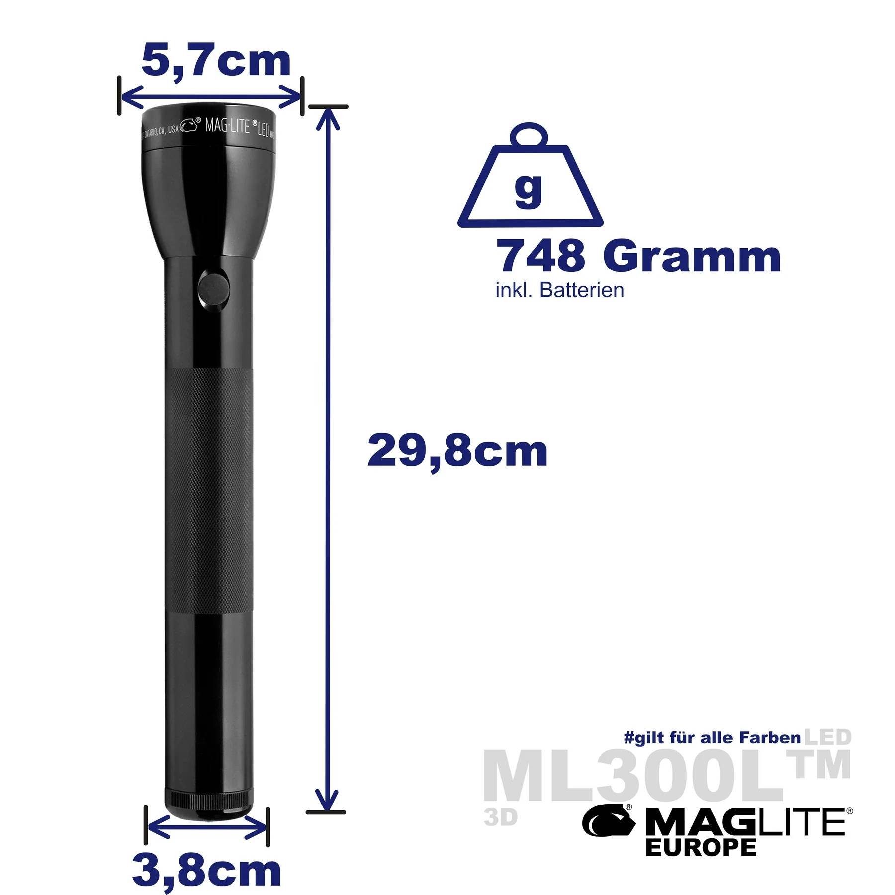 Mag-Lite ML300L ML300L-S2016 LED Taschenlampe batteriebetrieben 487 lm 566 g