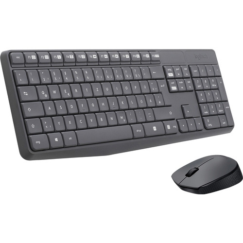 Logitech MK235 Funk Tastatur, Maus-Set Spritzwassergeschützt Deutsch, QWERTZ Schwarz