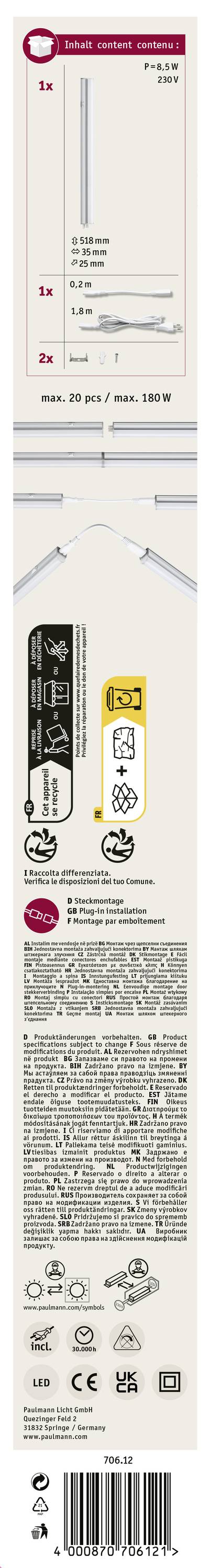 Paulmann Bond LED-Lichtleiste LED LED fest eingebaut 8 W Neutralweiß Satin